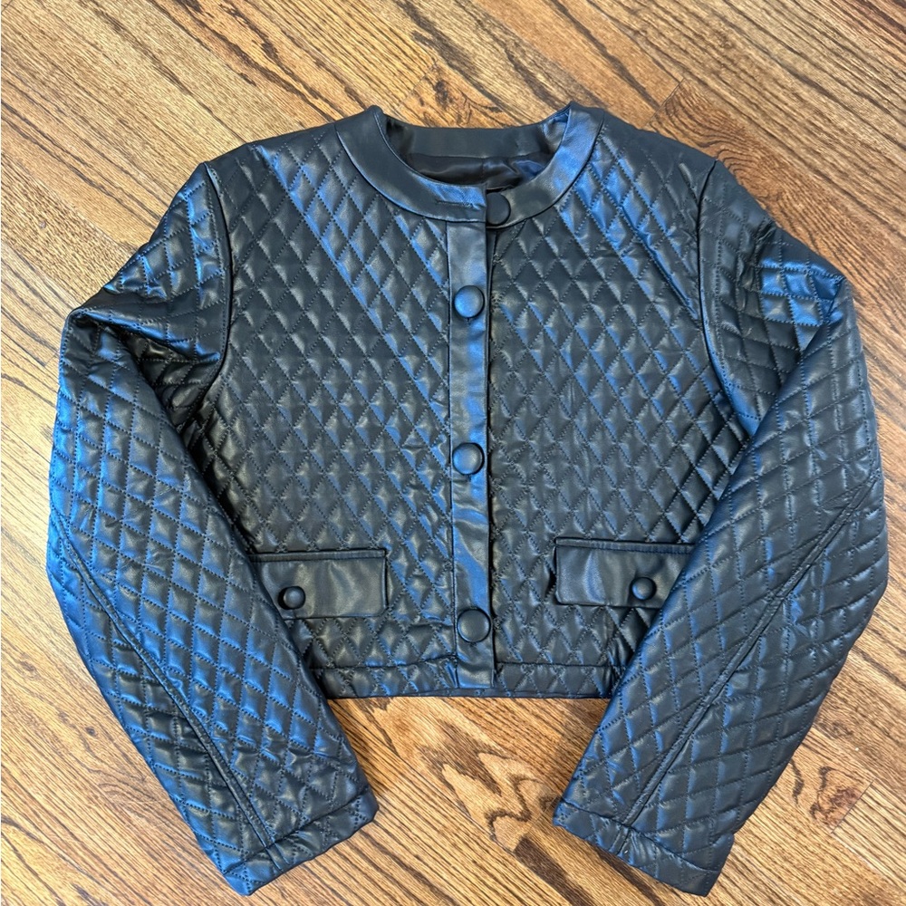 Zara Cropped Black Faux Leather Quilted Women's Jacket